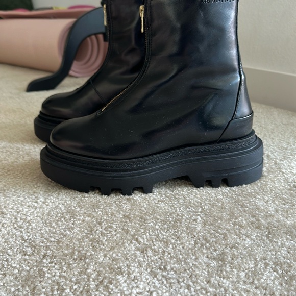 NWT All Saints Othello Black Leather Lug Sole Booties with Gold Zipper - sz 8 - Picture 15 of 16